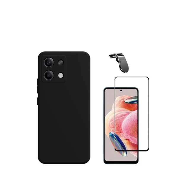 Kit Vidro Premium Full Cover + Capa Silicone Líquido + Suporte Magnético L Safe Driving Carro para Xiaomi Redmi Note 13 4G...