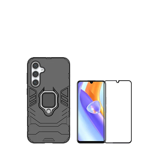 Kit Vidro Premium Full Cover + Capa 3X1 Military Defender para Samsung Galaxy A15 5G - Preto