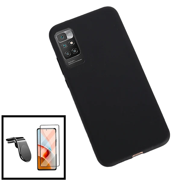 Kit Vidro Premium Full Cover + Capa Silicone Líquido + Suporte Magnético L Safe Driving Carro para Xiaomi Redmi 10 Prime 2...