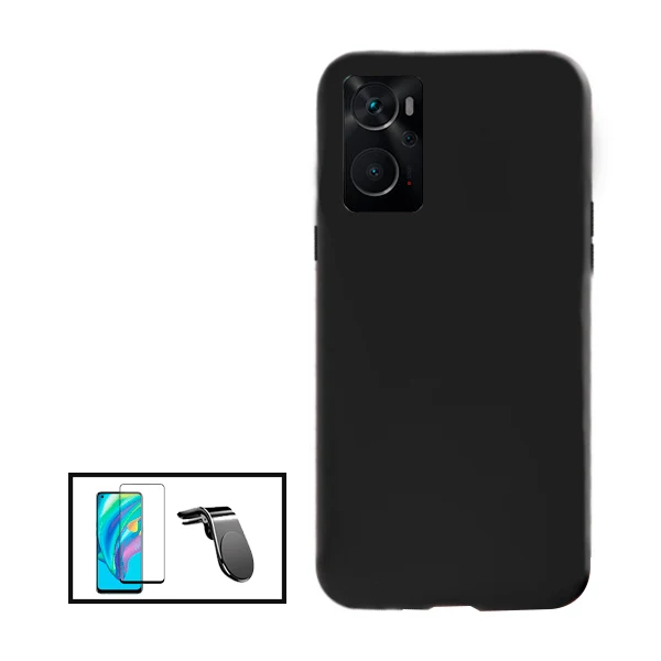Kit Vidro Premium Full Cover + Capa Silicone Líquido + Suporte Magnético L Safe Driving Carro para Oppo K10 - Preto