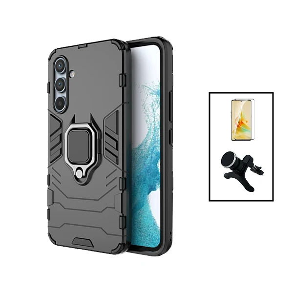 Kit Vidro Premium Full Cover + Capa 3X1 Military Defender + Suporte Magnético de Carro Reforçado para Samsung Galaxy S24 5...