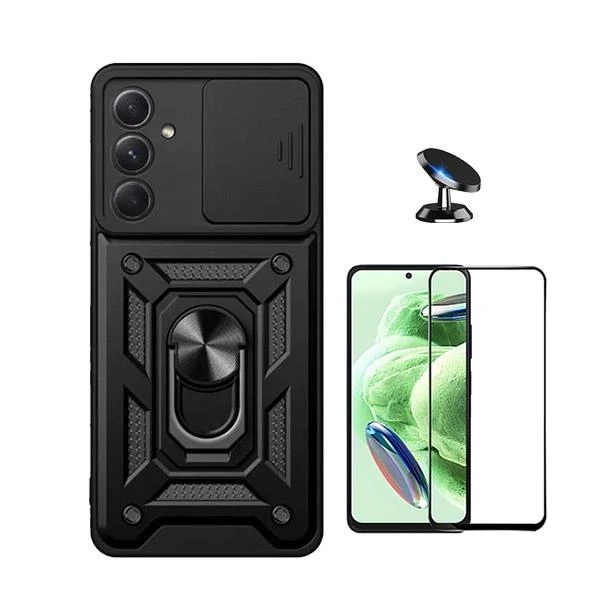 Kit Vidro Premium Full Cover + Capa Magnetic Military Defender Slide Window Anti-Impacto + Suporte Magnético de Carro para...
