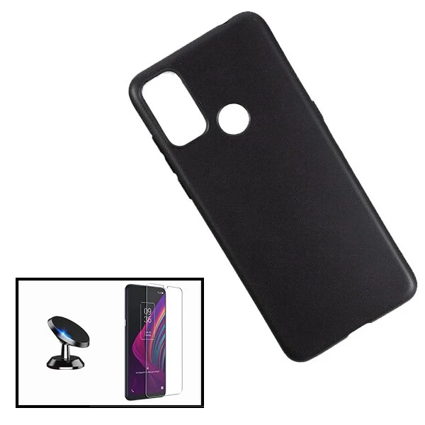 Kit Vidro Premium Full Cover + Capa Silicone Líquido + Suporte Magnético de Carro para Alcatel 3L (2021)
