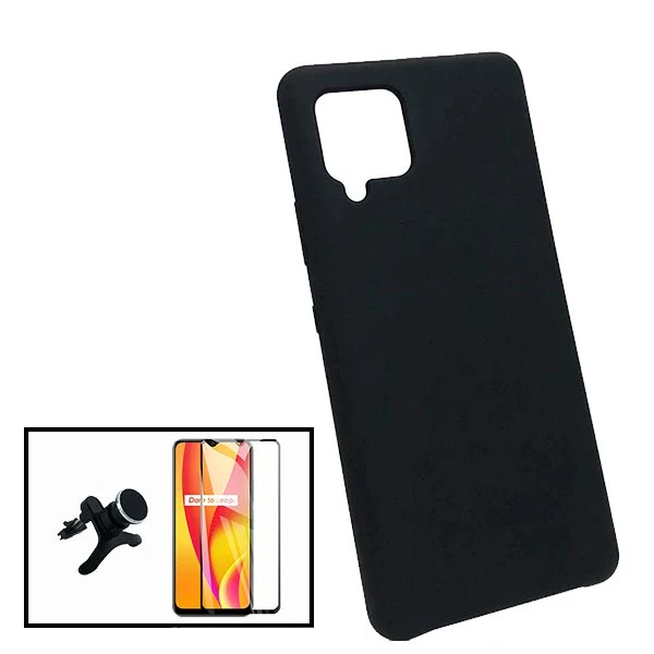 Kit Vidro Premium Full Cover + Capa Silicone Líquido + Suporte Magnético de Carro Reforçado para Samsung Galaxy A42 5G
