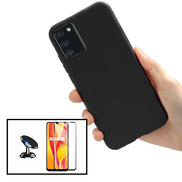 Kit Vidro Premium Full Cover + Capa Silicone Líquido + Suporte Magnético de Carro para Samsung Galaxy M02s