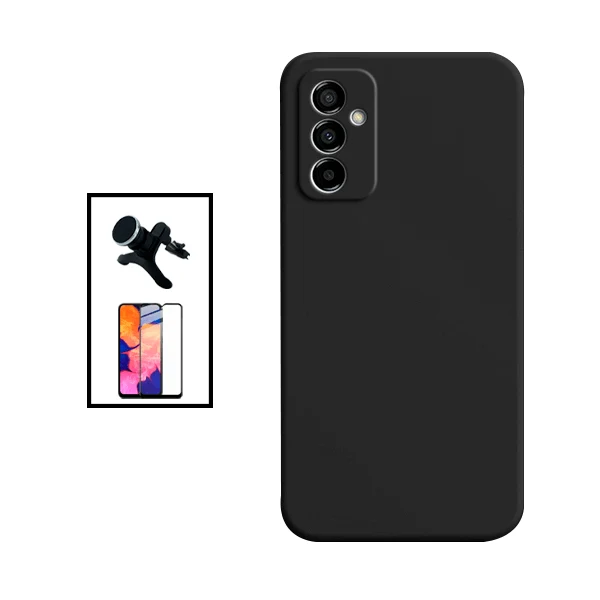 Kit Vidro Premium Full Cover + Capa Silicone Líquido + Suporte Magnético de Carro Reforçado para Samsung Galaxy M23 5G - P...