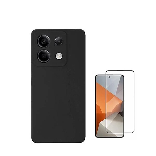Kit Vidro Premium Full Cover + Capa Silicone Líquido para Xiaomi Poco X6 5G - Preto