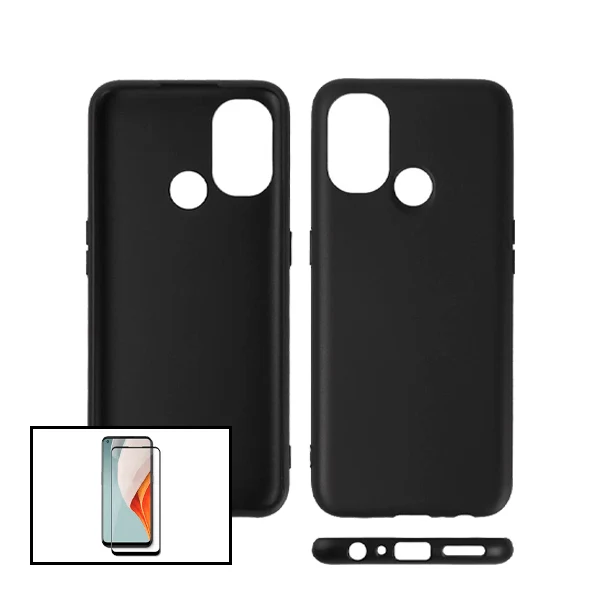 Kit Vidro Premium Full Cover + Capa Silicone Líquido para OnePlus Nord N100