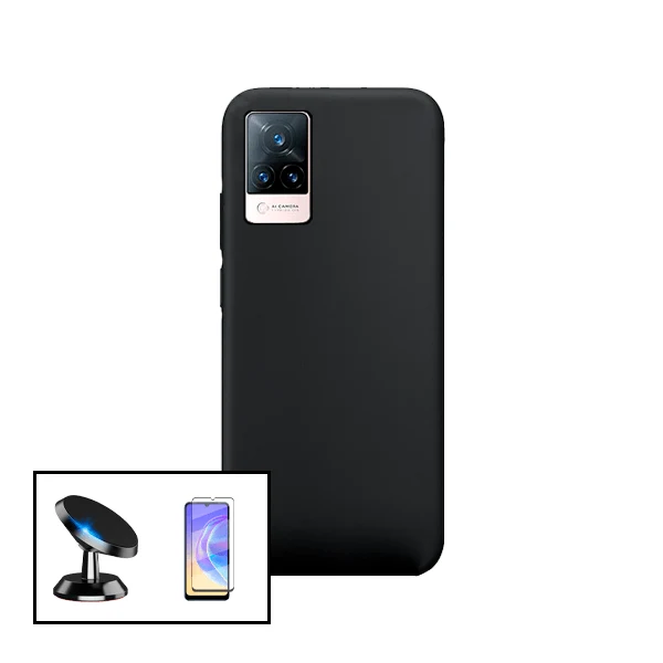 Kit Vidro Premium Full Cover + Capa Silicone Líquido + Suporte Magnético de Carro para Vivo V21 5G