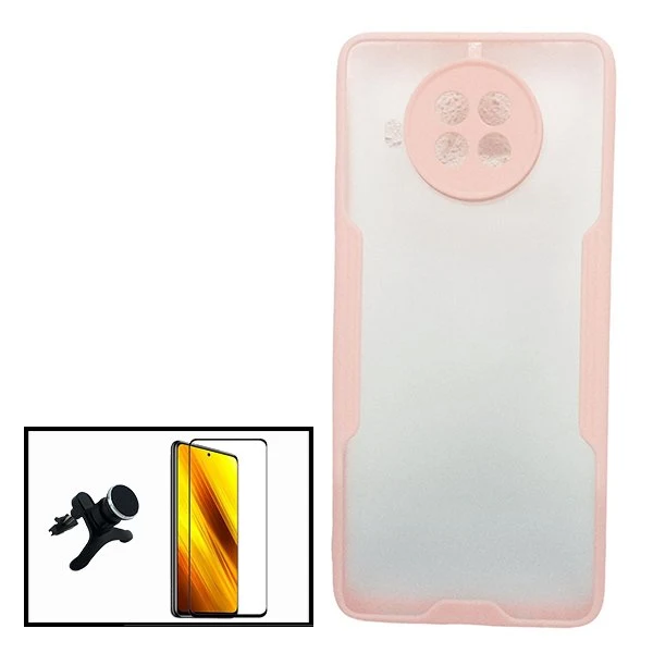 Kit Vidro Premium Full Cover + Capa Invisible Bumper + Suporte Magnético de Carro Reforçado para Xiaomi Mi 10i
