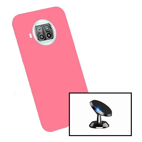 Kit Vidro Premium Full Cover + Capa Silicone Líquido + Suporte Magnético de Carro para Xiaomi Poco X3 Pro - Rosa