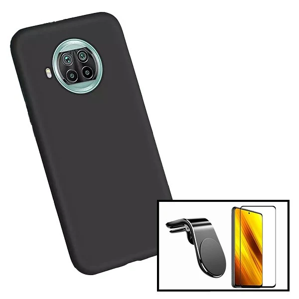 Kit Vidro Premium Full Cover + Capa Silicone Líquido + Suporte Magnético L Safe Driving Carro para Xiaomi Poco X3 Pro - Preto