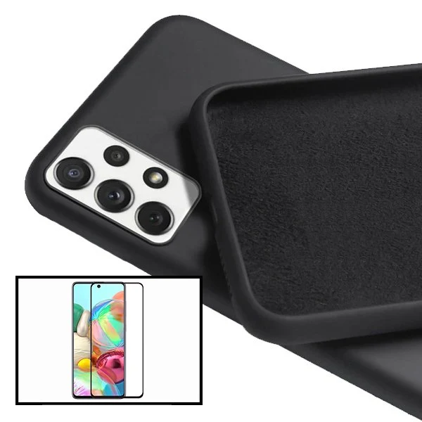 Kit Vidro Premium Full Cover + Capa Silicone Líquido para Samsung Galaxy A52 - Preto
