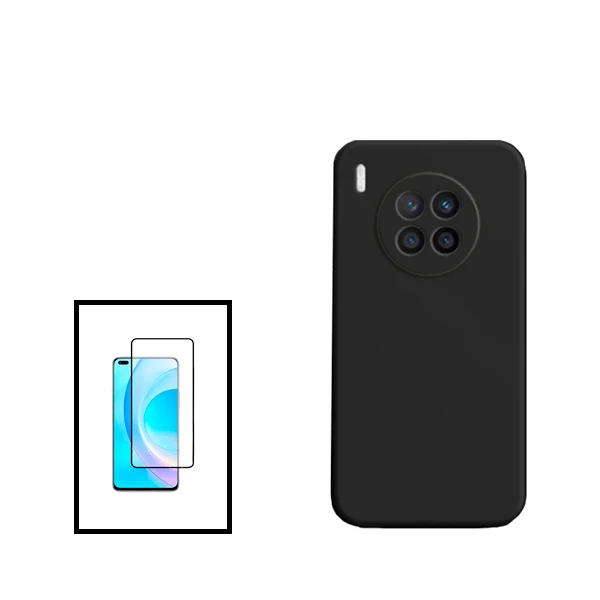 Kit Vidro Premium Full Cover + Capa Silicone Líquido para Honor 50 Lite - Preto