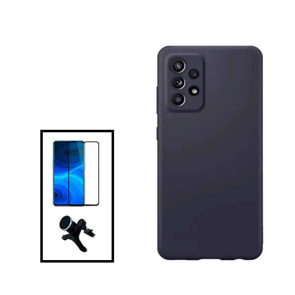 Kit Vidro Premium Full Cover + Capa Silicone Líquido + Suporte Magnético de Carro Reforçado para Samsung Galaxy A33 5G - P...