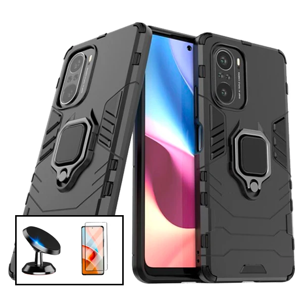 Kit Vidro Premium Full Cover + Capa 3X1 Military Defender + Suporte Magnético de Carro para Xiaomi Mi 11i