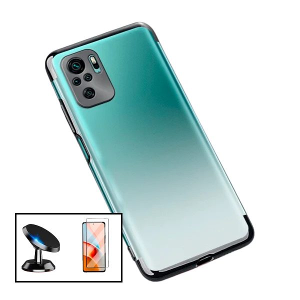 Kit Vidro Premium Full Cover + Capa SlimArmor + Suporte Magnético de Carro para Xiaomi Redmi Note 10 - Preto