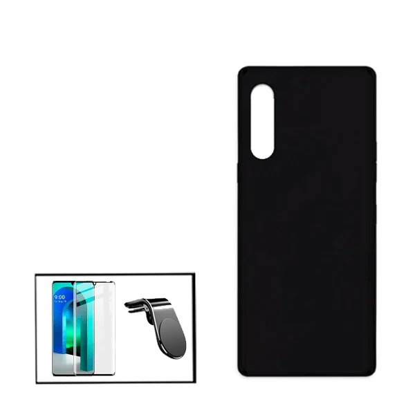 Kit Vidro Premium Full Cover + Capa Silicone Líquido + Suporte Magnético L Safe Driving Carro para LG Velvet 5G