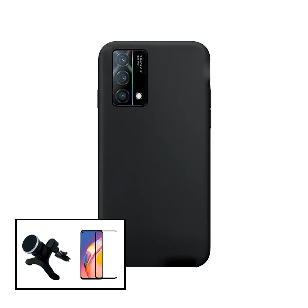 Kit Vidro Premium Full Cover + Capa Silicone Líquido + Suporte Magnético de Carro Reforçado para Oppo K9