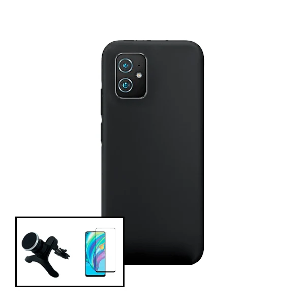Kit Vidro Premium Full Cover + Capa Silicone Líquido + Suporte Magnético de Carro Reforçado para Asus Zenfone 8
