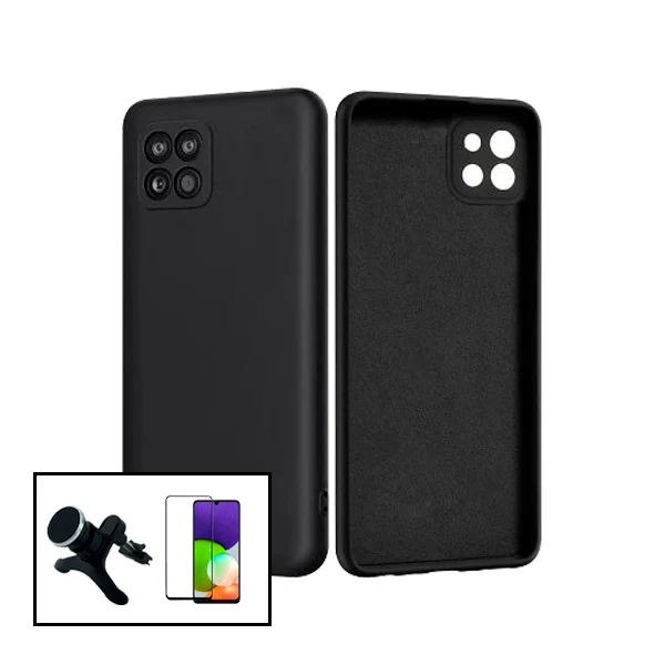 Kit Vidro Premium Full Cover + Capa Silicone Líquido + Suporte Magnético de Carro Reforçado para Samsung Galaxy A22