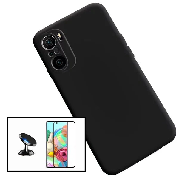 Kit Vidro Premium Full Cover + Capa Silicone Líquido + Suporte Magnético de Carro para Xiaomi Redmi Note 10