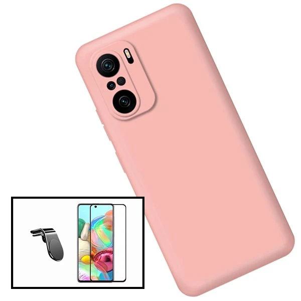 Kit Vidro Premium Full Cover + Capa Silicone Líquido + Suporte Magnético L Safe Driving Carro para Xiaomi Redmi Note 10S -...