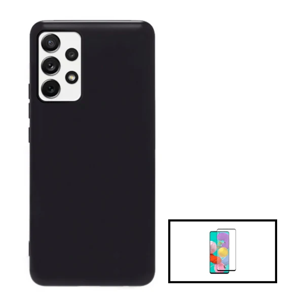 Kit Vidro Premium Full Cover + Capa Silicone Líquido para Samsung Galaxy A73 5G - Preto