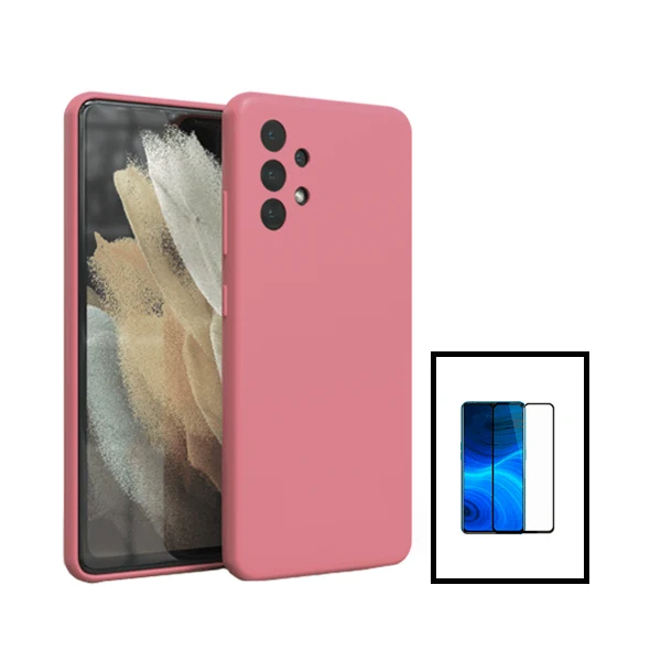 Kit Vidro Premium Full Cover + Capa Silicone Líquido para Samsung Galaxy A13 - Rosa