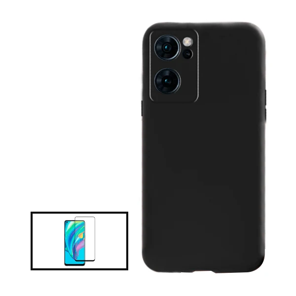 Kit Vidro Premium Full Cover + Capa Silicone Líquido para OnePlus Nord CE 2 5G - Preto