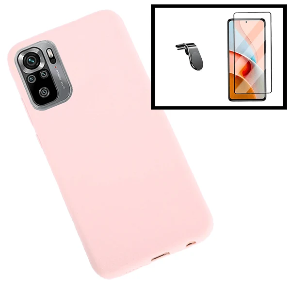 Kit Vidro Premium Full Cover + Capa Silicone Líquido + Suporte Magnético L Safe Driving Carro para Xiaomi Redmi Note 10 5G...