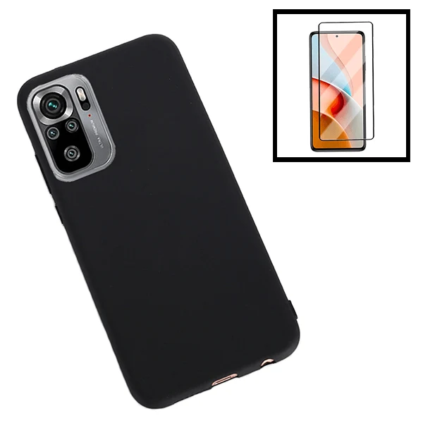 Kit Vidro Premium Full Cover + Capa Silicone Líquido para Xiaomi Redmi Note 10 5G
