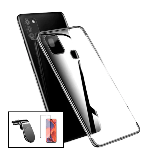 Kit Vidro Premium Full Cover + Capa SlimArmor + Suporte Magnético L Safe Driving Carro para Oppo A15 - Preto