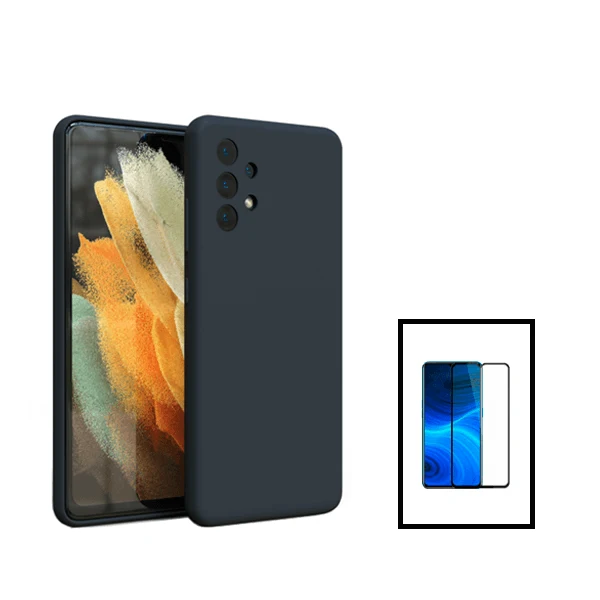 Kit Vidro Premium Full Cover + Capa Silicone Líquido para Samsung Galaxy A13 - Preto