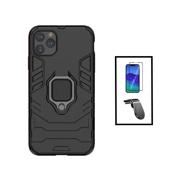 Kit Vidro Premium Full Cover + Capa 3X1 Military Defender + Suporte Magnético L Safe Driving Carro para Apple iPhone 14 -...