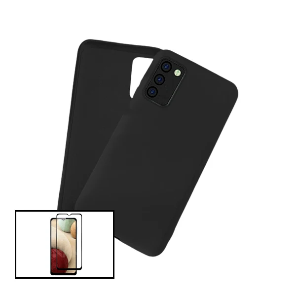 Kit Vidro Premium Full Cover + Capa Silicone Líquido para Samsung Galaxy A03s