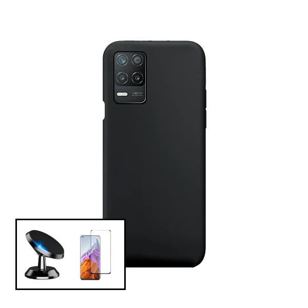 Kit Vidro Premium Full Cover + Capa Silicone Líquido + Suporte Magnético de Carro para Realme Narzo 30 5G