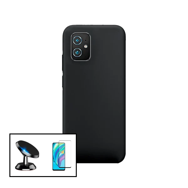 Kit Vidro Premium Full Cover + Capa Silicone Líquido + Suporte Magnético de Carro para Asus Zenfone 8