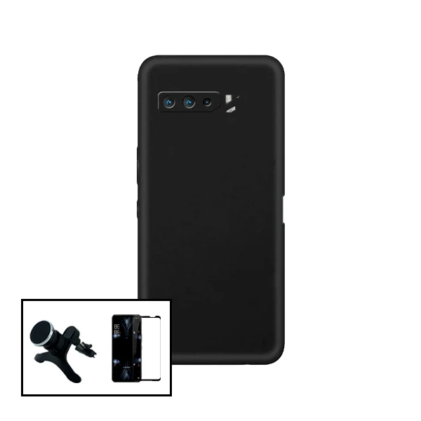 Kit Vidro Premium Full Cover + Capa Silicone Líquido + Suporte Magnético de Carro Reforçado para Asus ROG Phone 5 Pro