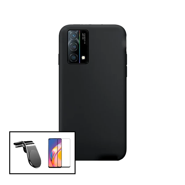 Kit Vidro Premium Full Cover + Capa Silicone Líquido + Suporte Magnético L Safe Driving Carro para Oppo K9