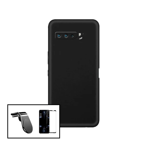 Kit Vidro Premium Full Cover + Capa Silicone Líquido + Suporte Magnético L Safe Driving Carro para Asus ROG Phone 5 Pro