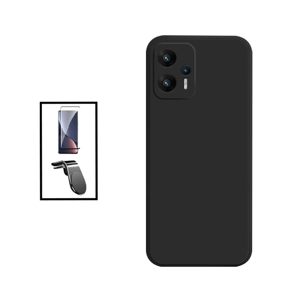 Kit Vidro Premium Full Cover + Capa Silicone Líquido + Suporte Magnético L Safe Driving Carro para Xiaomi Redmi Note 11T P...