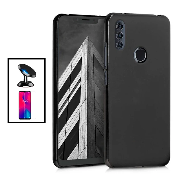 Kit Vidro Premium Full Cover + Capa Silicone Líquido + Suporte Magnético de Carro para Alcatel 1SE Lite - Preto