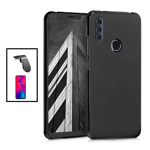 Kit Vidro Premium Full Cover + Capa Silicone Líquido + Suporte Magnético L Safe Driving Carro para Alcatel 1SE Lite - Preto