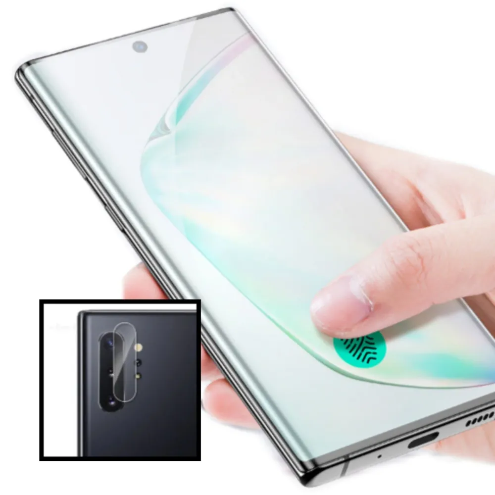 Kit Vidro Premium Full Cover + Película Premium de Câmara Traseira para Samsung Galaxy Note 10+ Plus 5G