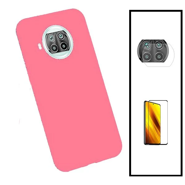 Kit Vidro Premium Full Cover + Película de Câmara Traseira + Capa Silicone Líquido para Xiaomi Poco X3 Pro - Rosa