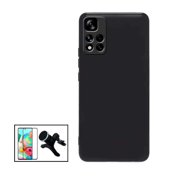 Kit Vidro Premium Full Cover + Suporte Reforçado de Carro + Capa Silicone Líquido para Xiaomi Poco X4 Pro 5G