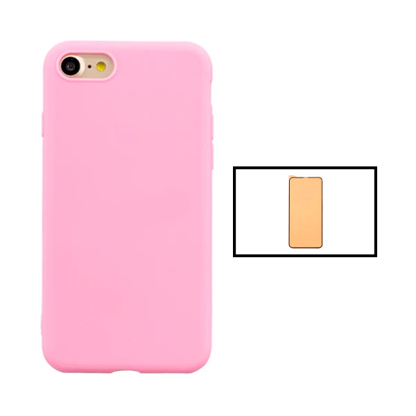 Kit Vidro Temperado CeramicGlass Full Cover + Capa Silicone Líquido para iPhone SE 2022 - Rosa