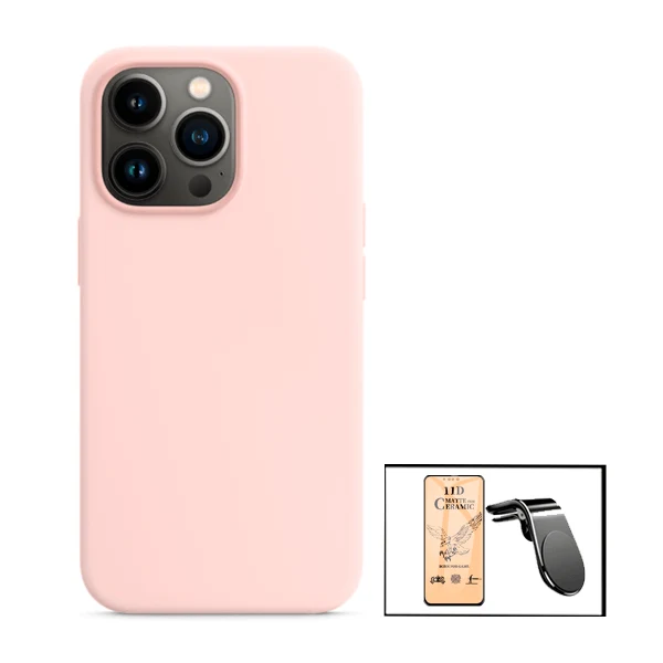Kit Vidro Temperado CeramicGlass Full Cover + Capa Silicone Líquido + Suporte Magnético L Safe Driving Carro para iPhone 1...