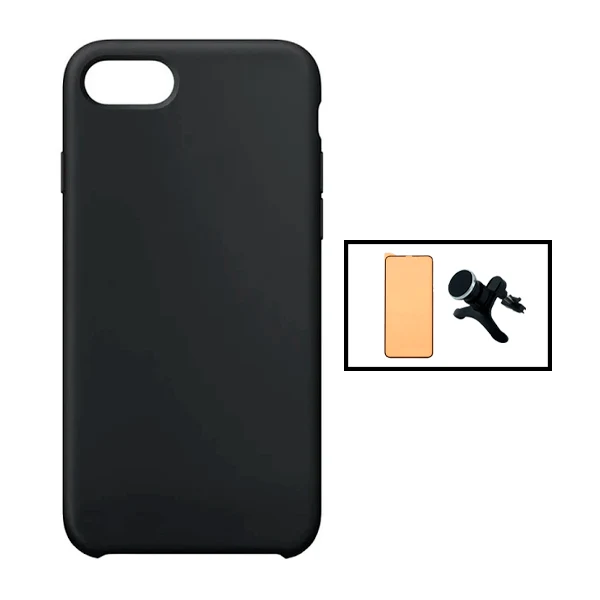 Kit Vidro Temperado CeramicGlass Full Cover + Capa Silicone Líquido + Suporte Magnético de Carro Reforçado para iPhone SE...